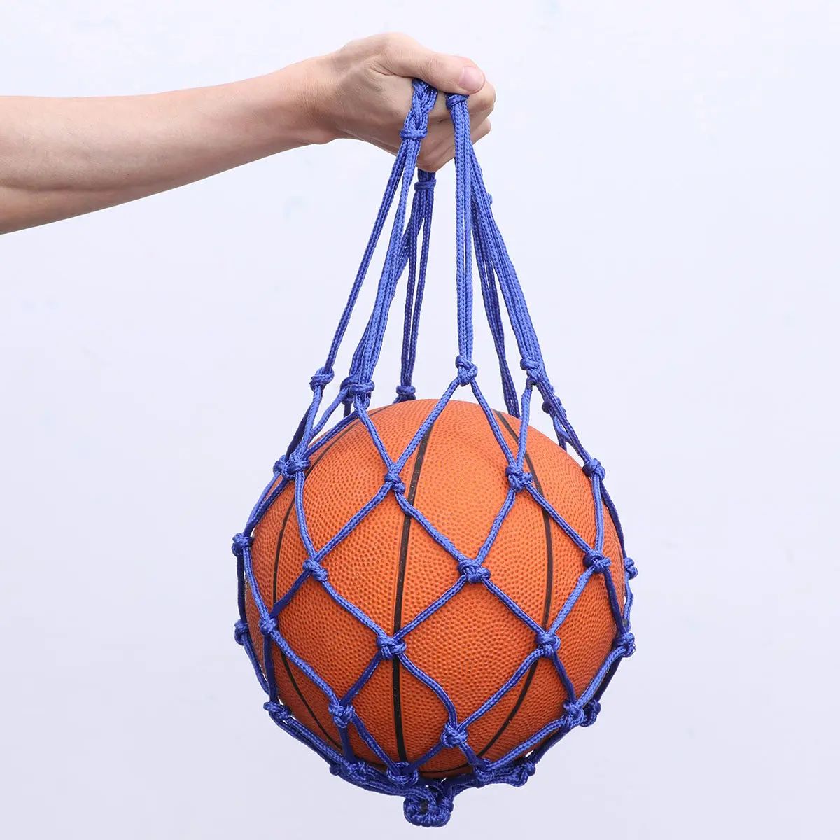 Basketball Bag Blue Heavy Duty Nylon Mesh Drawstring Storage Ball Carrier Portable Mesh Net Bag for Sports Training Use
