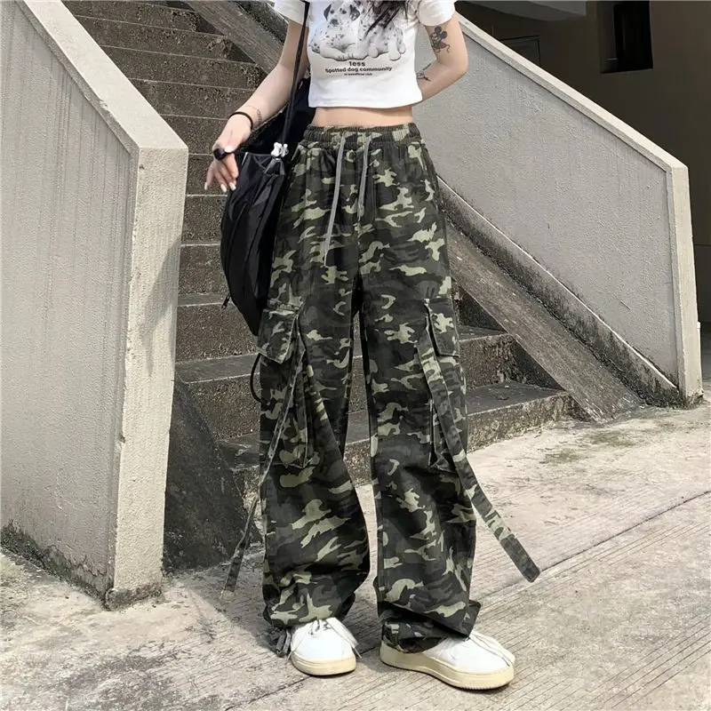 

American Style Retro Street Camouflage Overalls Women's Hip-hop Fried Street Wide-leg Casual Pants High Street Ins Tide Y2K