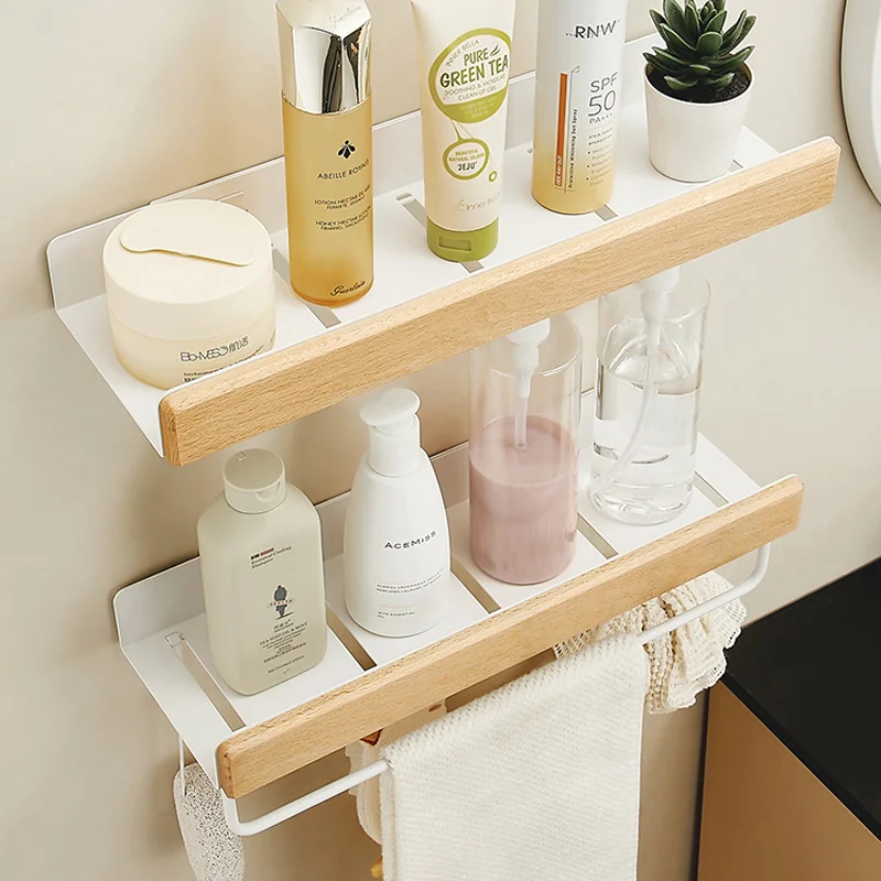 

Bathroom Storage Shelves，Wooden bathroom Rack Wall-Mounted, Seasoning Board shower Storage Rack，bath shelf organizer