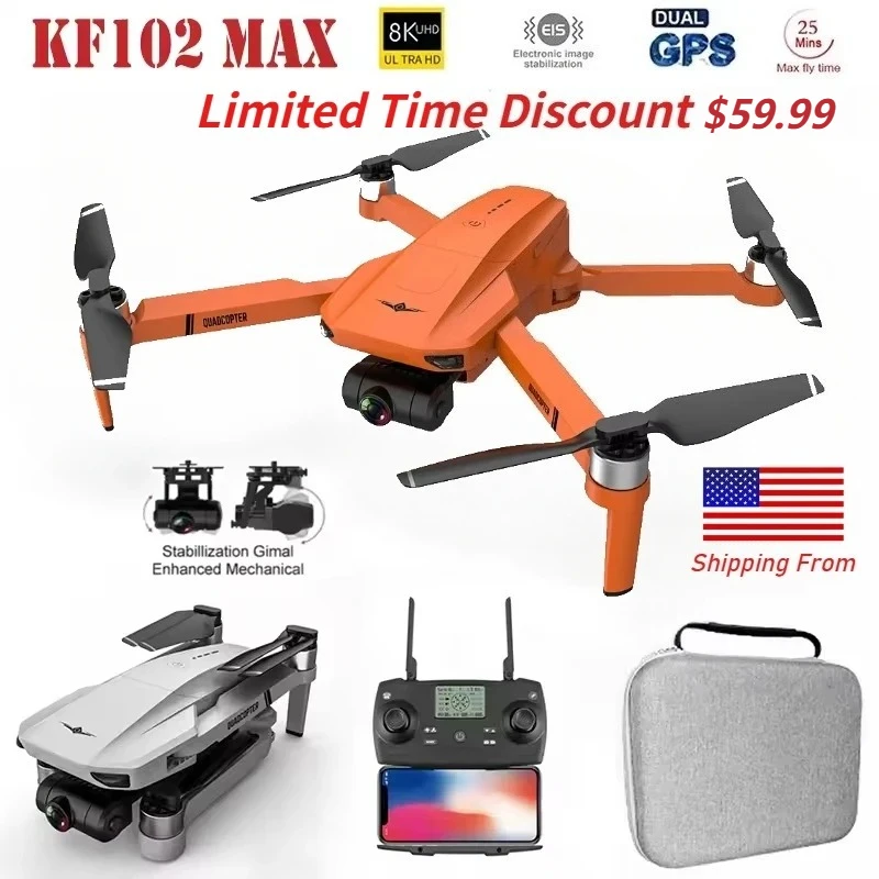 KF102 GPS Drone 8K HD Dual Camera 2-Axis Gimbal WiFi FPV Live Video Optical Flow Positioning Long Flight Time Foldable Drone