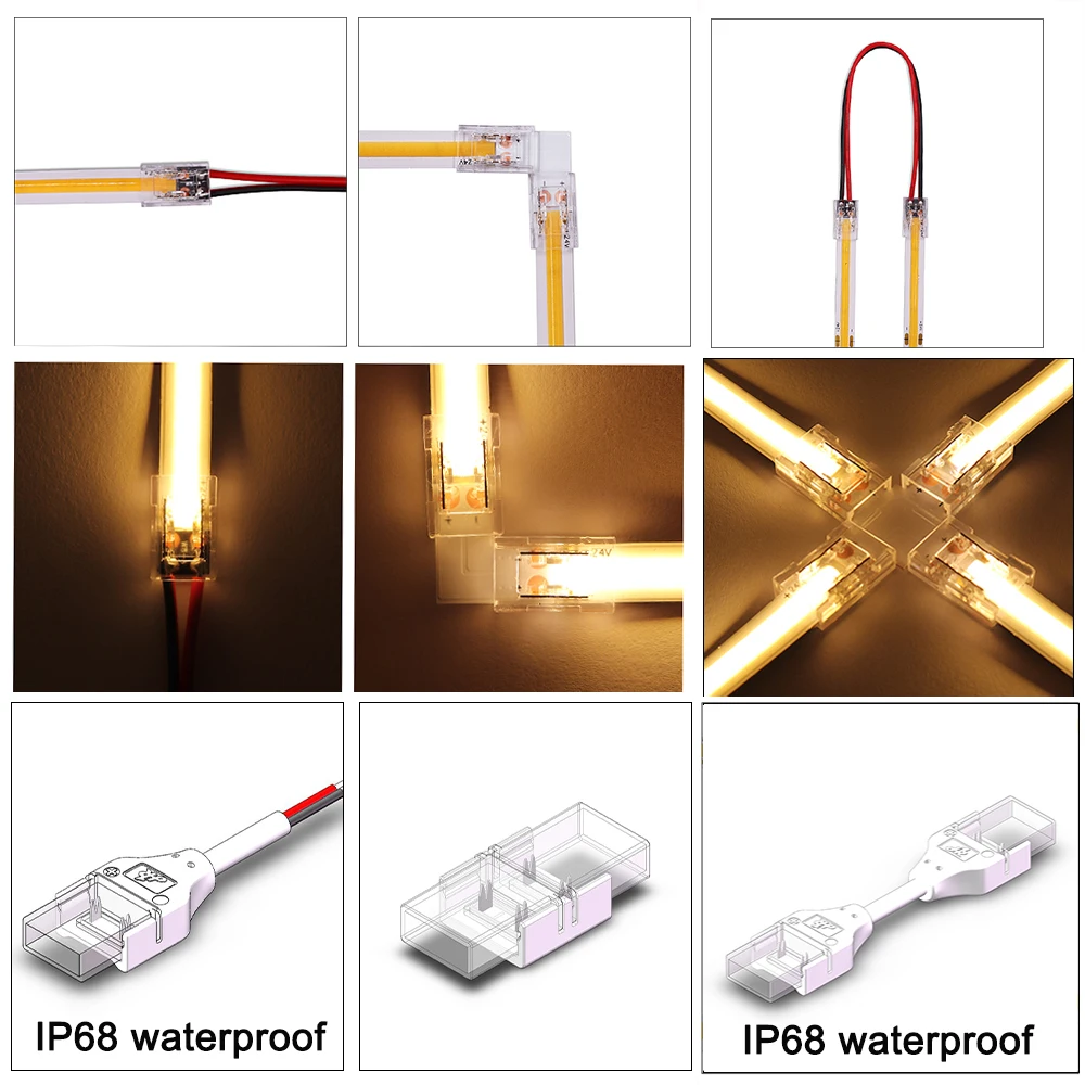 5pcs Flexible COB Strip Fast Connector 8mm 10mm Width COB Strip LED Tape FOB Solderless Joint Wire Right Angel Connectors