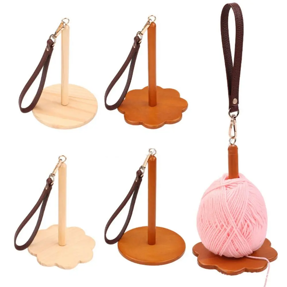 Portable Wooden Yarn Holder with Wristband Lightweight DIY Sewing Thread Spool Reusable Rotatable Wrist Yarn Ball Stand view 5