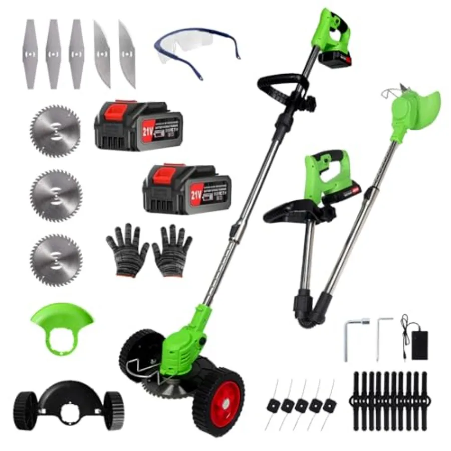 

Electric Weed Wacker Cordless Eater 2 Battery and Lightweight Grass Trimmer/Brush Cutter 5 Types BladeandWheels 21V 4.0Ah Batte