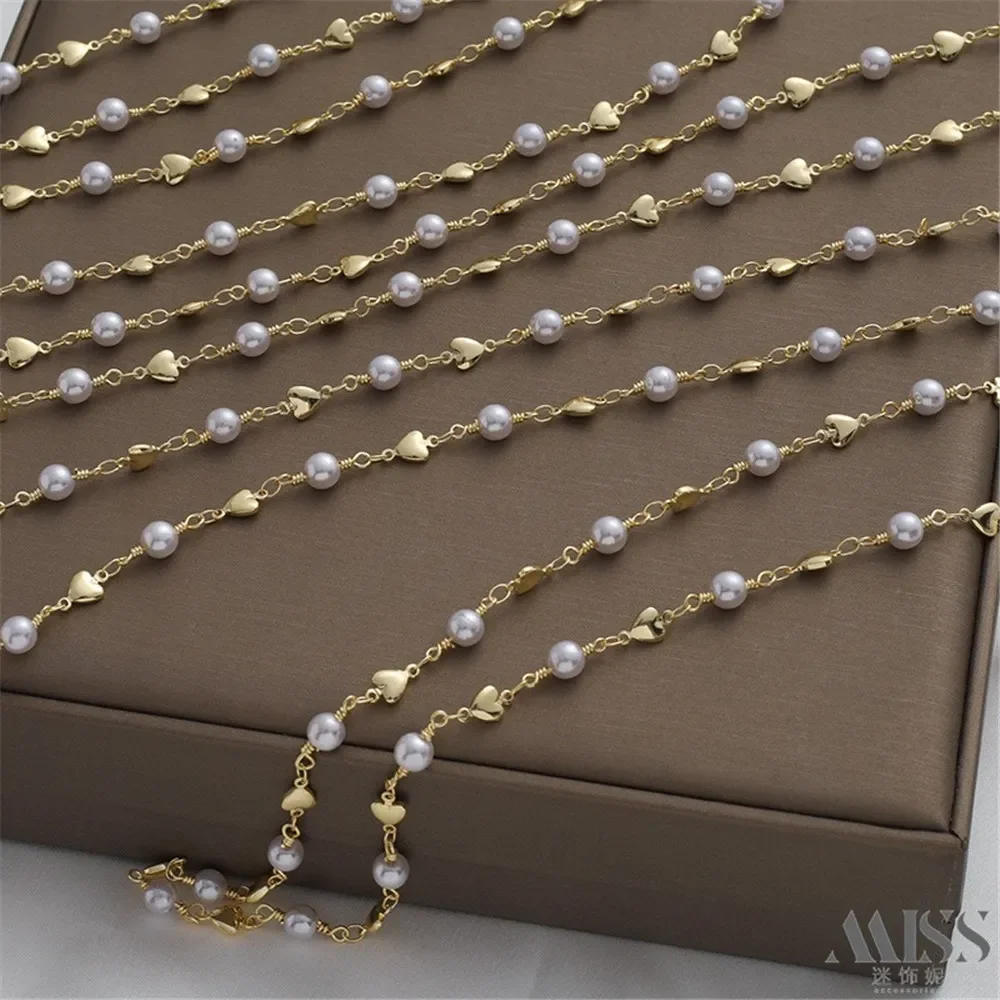 14K Gold-wrapped Peach Heart Beads Handmade Chain Loose Chain DIY Accessories Bracelet Necklace Earrings Pendant Decorative Chai