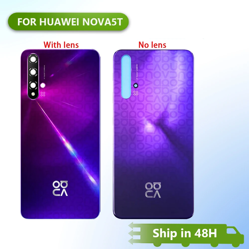 Brand New For Huawei Nova 5T Battery Back Cover 3D Glass Panel Rear Door Nova 5T Glass Housing Case With Lens Adhesive Replace