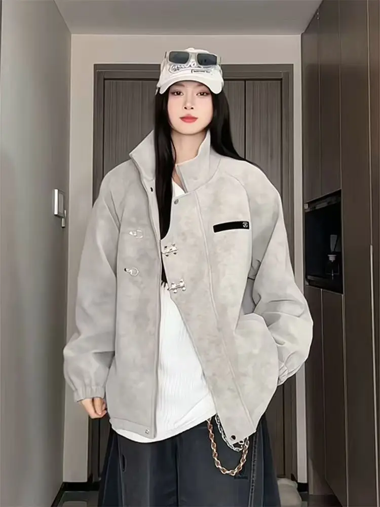 

New Chinese Sle Men's Tie Dye Structured Jaet Stand Collar Women's Sle Tee-Proof PU Leather Coat Workwear Jaet