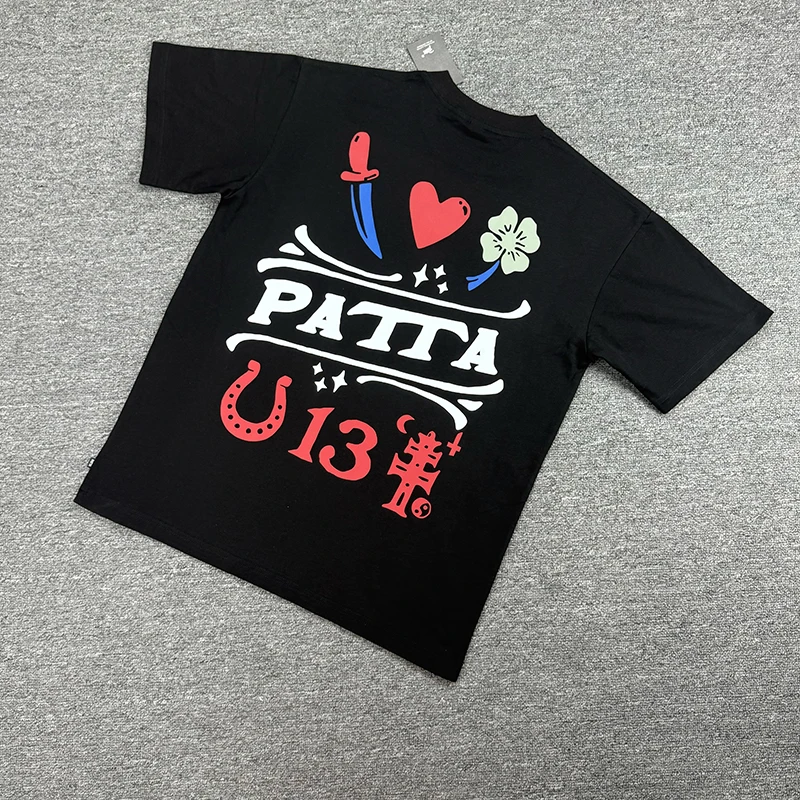 

Good Quality PATTA T Shirt Fashion Women Men Summer Style Vintage Classic Style Black White Tee