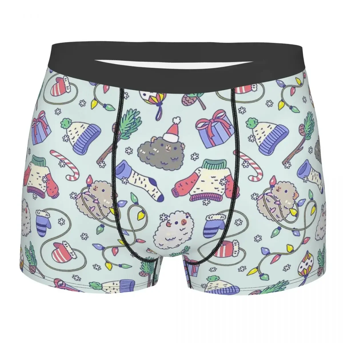 Guinea Pig Cavia Porcellus Animal Christmas In Mint Green Background Underpants Panties Male Underwear Shorts Boxer Briefs