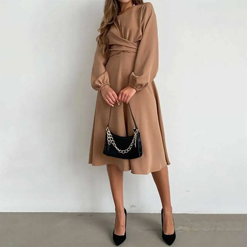 

2025 Elegant Evening Dresses for Women Prom Party Long Sleeve Chiffon Boat Neck A-Line Knee Length Bow Belt Formal Cocktail Gown