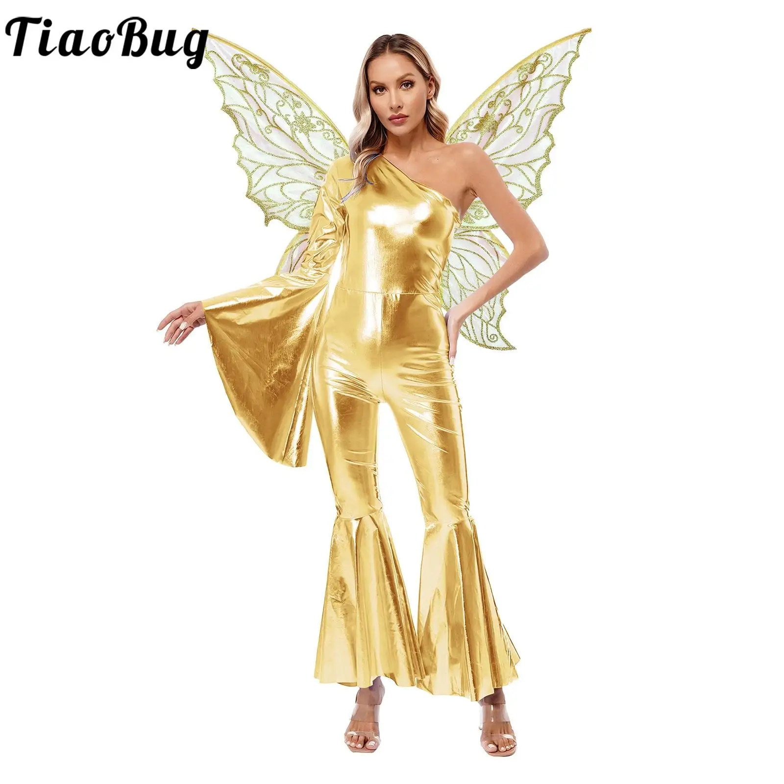 

Halloween Carnival Party Stage Performance Jumpsuit Womens Sleeve Bell-Bottom Jumpsuit with Butterfly Wing High Look Photography