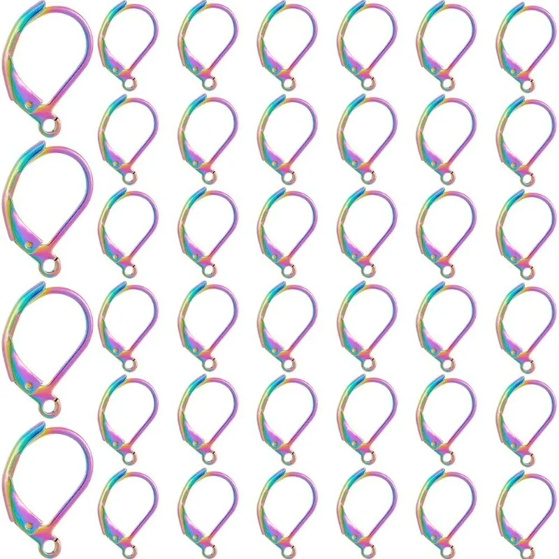 1 Box 40Pcs Leverback Earring Findings Stainless Steel Earring Hooks Bulk French Wire Rainbow Color Lever Back Small Huggie