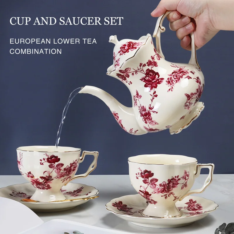 

European rose ceramic coffee cup and saucer British afternoon tea large tea cup water cup kettle Garden