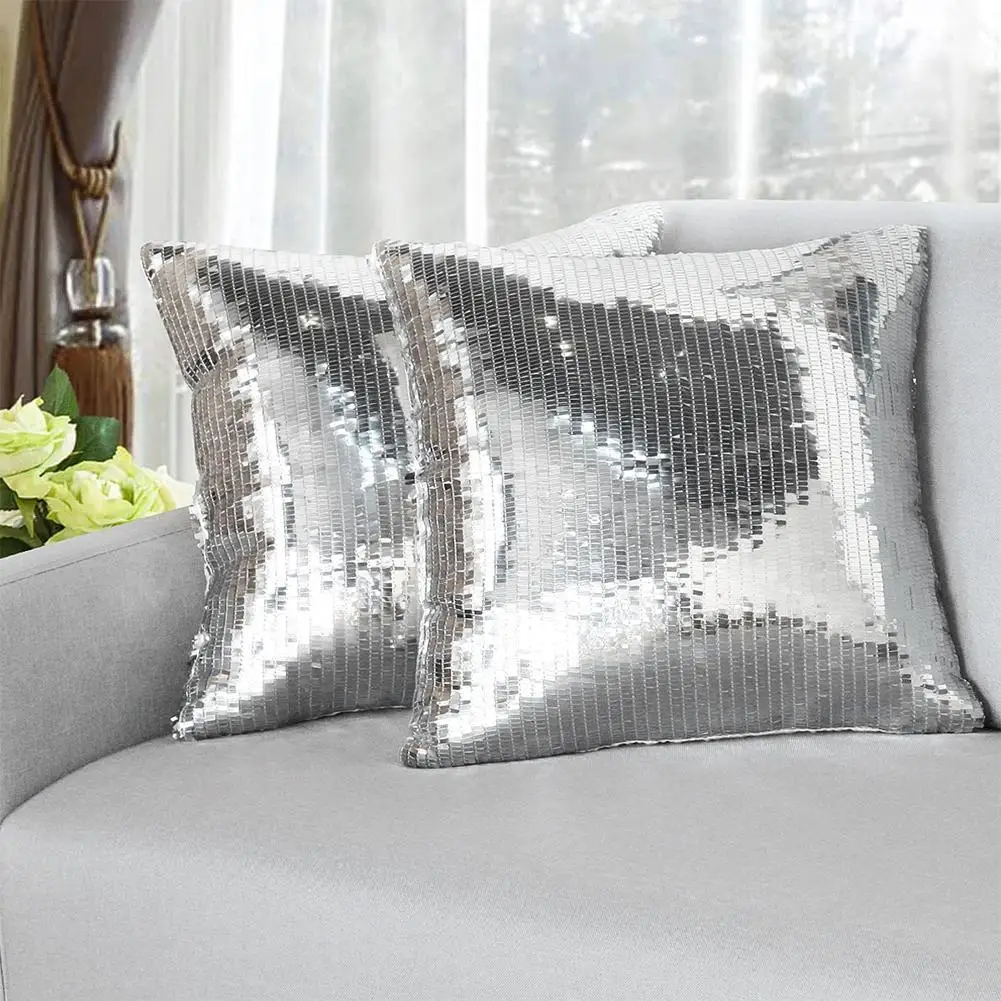 

Glitter Bling Sequin Pillow Covers Solid Color Luxurious Fashion Square Cushion Cases For Wedding Party