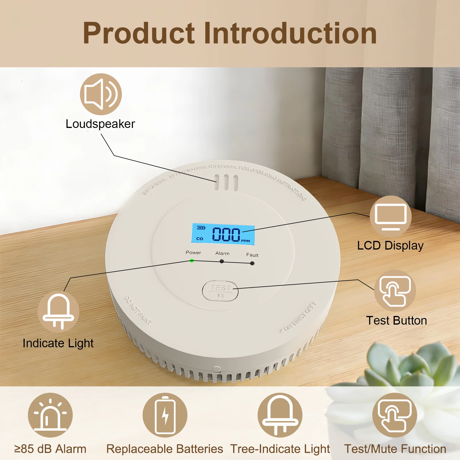 2-in-1 Smoke & Carbon Monoxide Combined Detector 85dB Battery Powered LCD CO Alarm Smoke Alarm Home Security 1/3/5 PCS