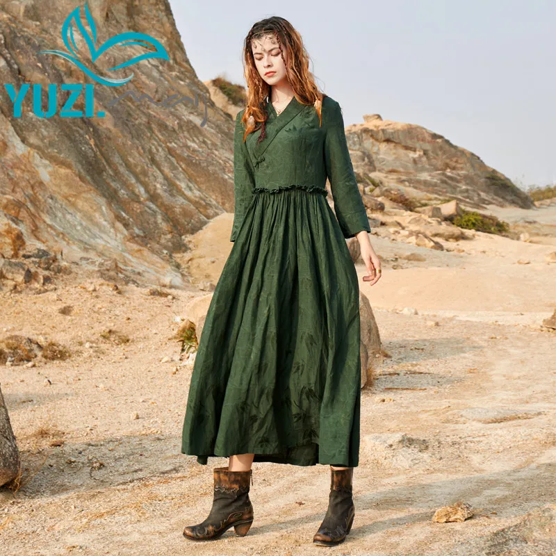 Dress For Women 2022 Yuzi.may Boho New Slik Dresses V-Neck High Wasit Frot Knot Vintage Embroidery Vestidos Femininos A82389