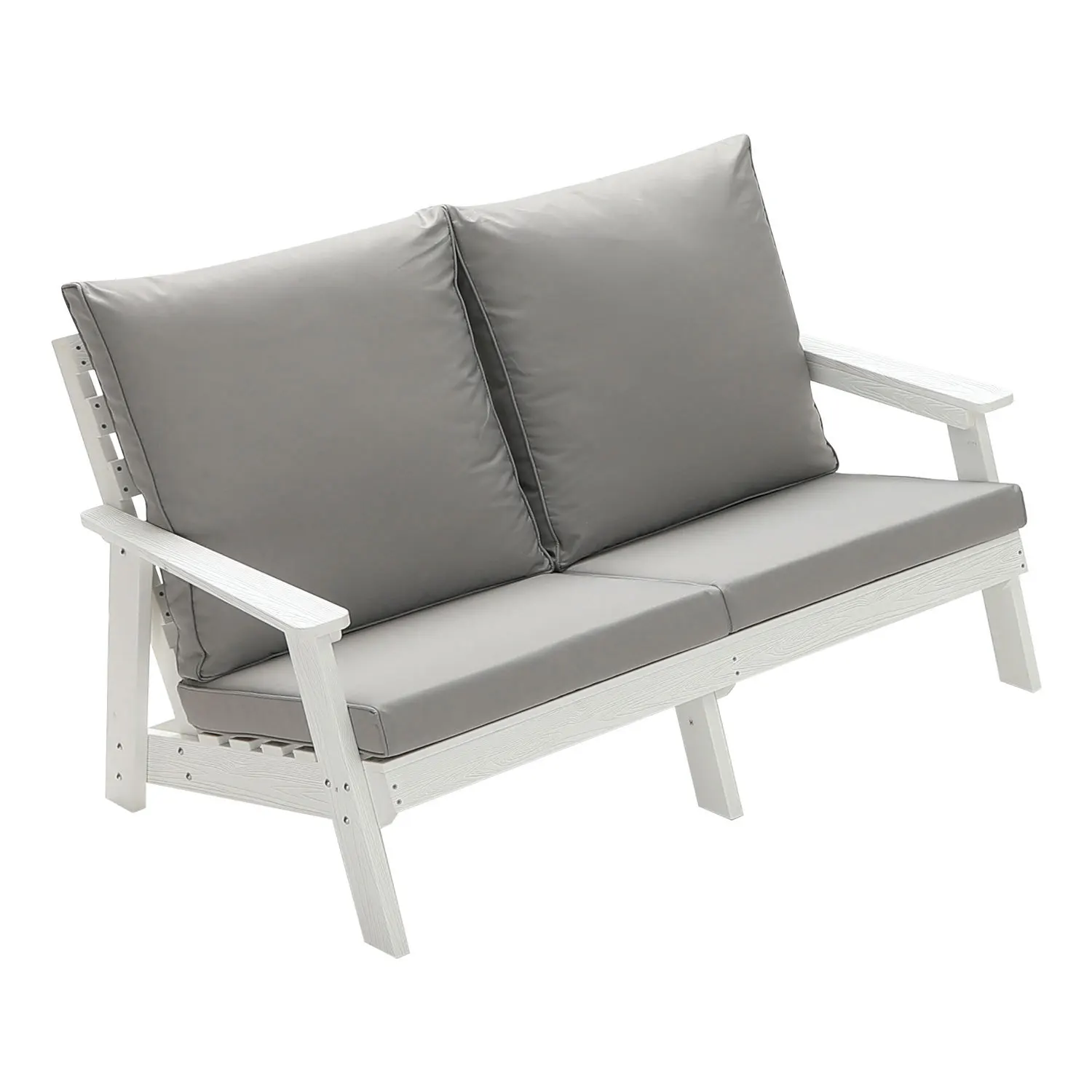 

HIPS Loveseat with Cushion, Wood Grain Outdoor Garden Sofa,White/Grey