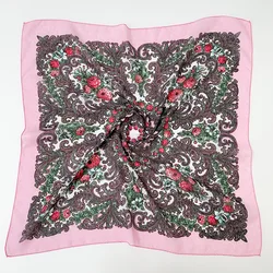 70*70cm Russian Floral Printed Bandana Women Square Headband Scarf Babushka Head Wraps Handkerchief Female Ethnic Shawl