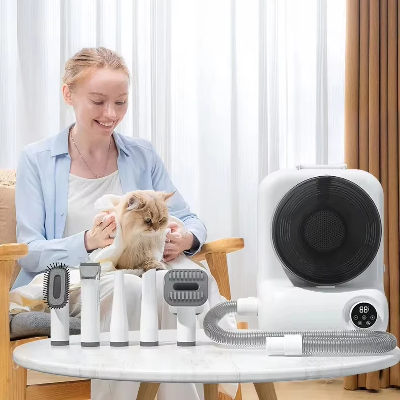 Best-Selling Custom Electric Dog Trimmer Hair Vacuum Cleaner with Dual Individual Blast Pipes Remover Hair Brush Dryer Set
