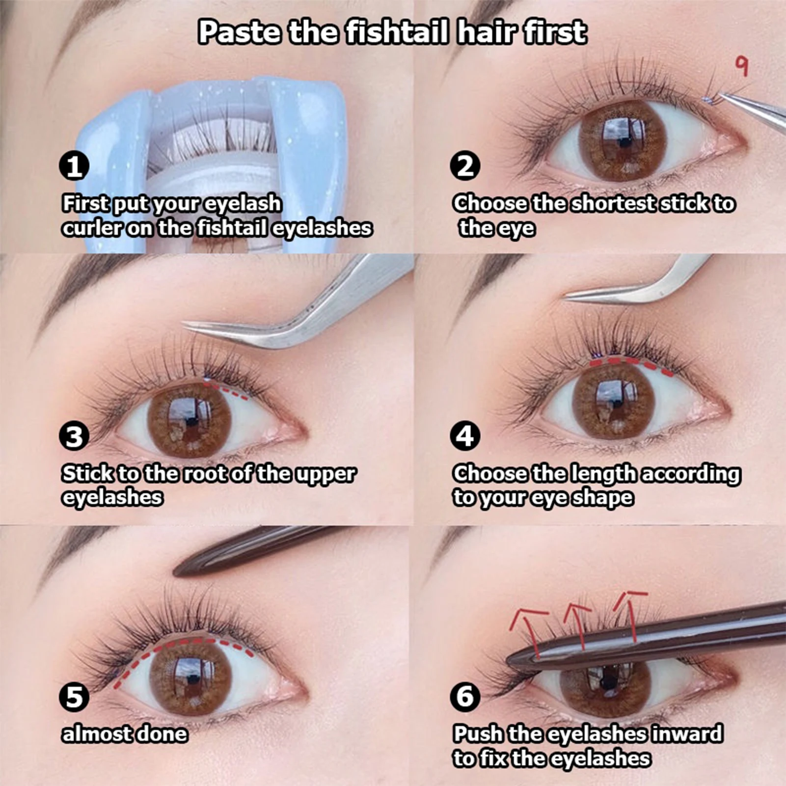 Cluster di ciglia naturali Manga Estensioni delle ciglia Ciglia a grappolo Coda di pesce segmentata Ciglia sottili per trucco Donne fai da te Ragazze