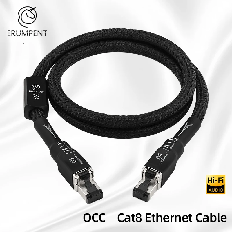 ERUMPENT Hi-end OCC HiFi Cat 8 câble Ethernet connecteur RJ45 haute vitesse 40Gbps 2000MHz LAN cordon réseau pour routeur ordinateur portable
