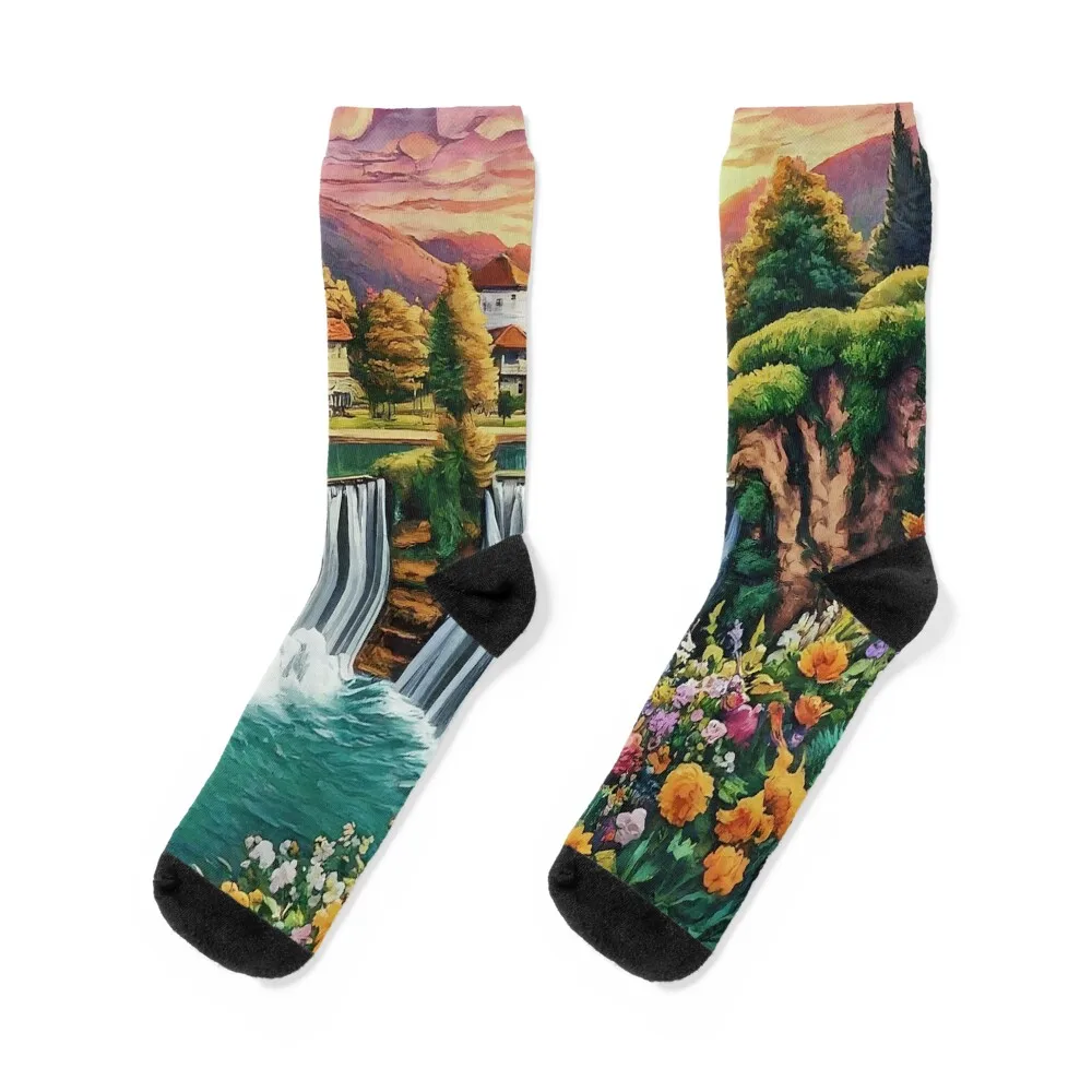 

Jajce Waterfall: Serenity Revealed, Captivating Beauty Socks custom sports sport sheer new year Men's Socks Luxury Women's