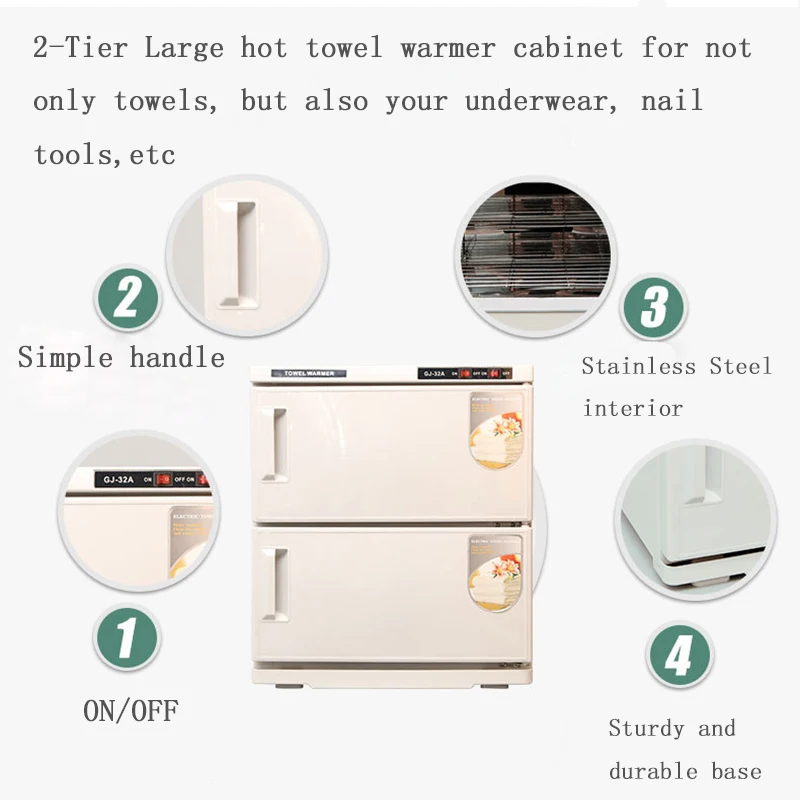 2 In 1 UV Sterilizer Cabinet Hot Towel Warmer 32L Double Layers Heated Disinfection Cabinet For Hotel Spa Nail Beauty Salon