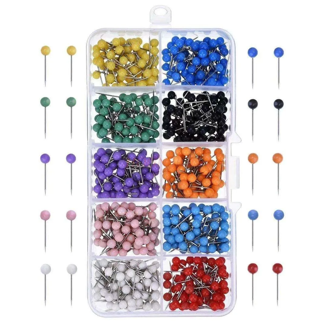 500pcs Boxed colored plastic pins, map marking pins, push pins, round balls, short pins, cork positioning pins