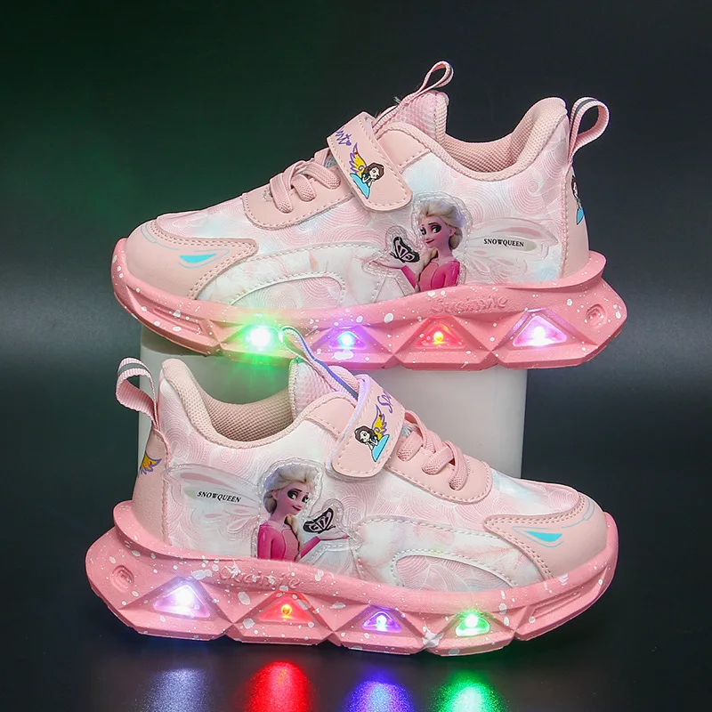 

Princess Elsa Sneakers Girls Shoes Medium and Small Children Hollow Mesh Breathable Lightweight Soft Sole Trendy Girls Shoes