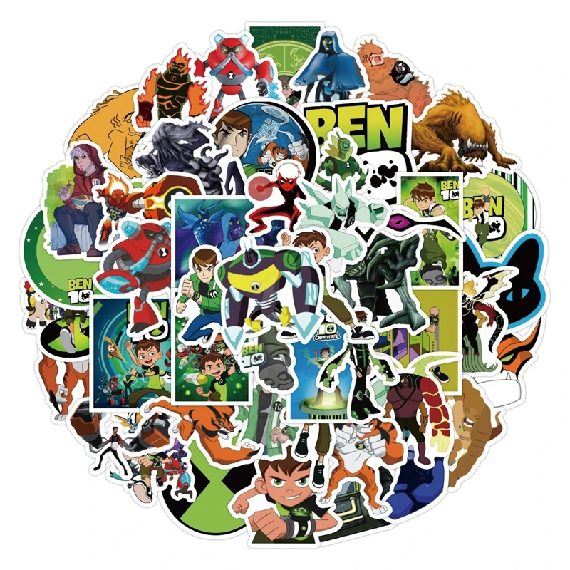 50PCS Set Anime Ben10 Omnitrix Watch Style Stickers Toy Ultimate Alien Genuine Ben Figure 3D Notebook Stickers For Laptop