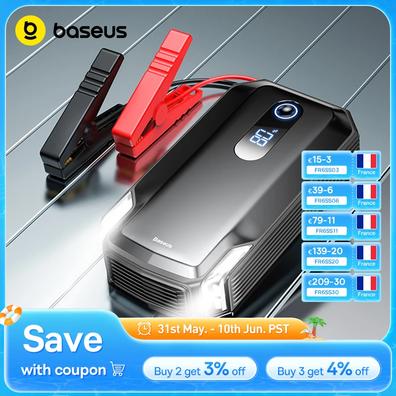 Baseus 20000mAh démarreur de saut de voiture batterie externe 2000A 20000mAh chargeur de batterie de voiture Auto Booster d'urgence dispositif de démarrage démarrage de saut