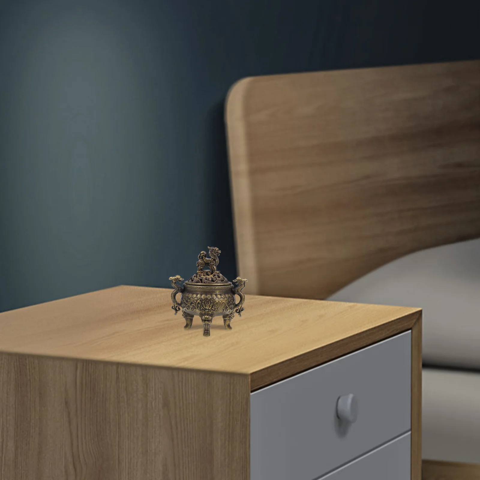 

Copper Incense Burner Mini Backflow Censer For Home Office Decor Feng Shui Aromatherapy Holder Dragon Design Vintage