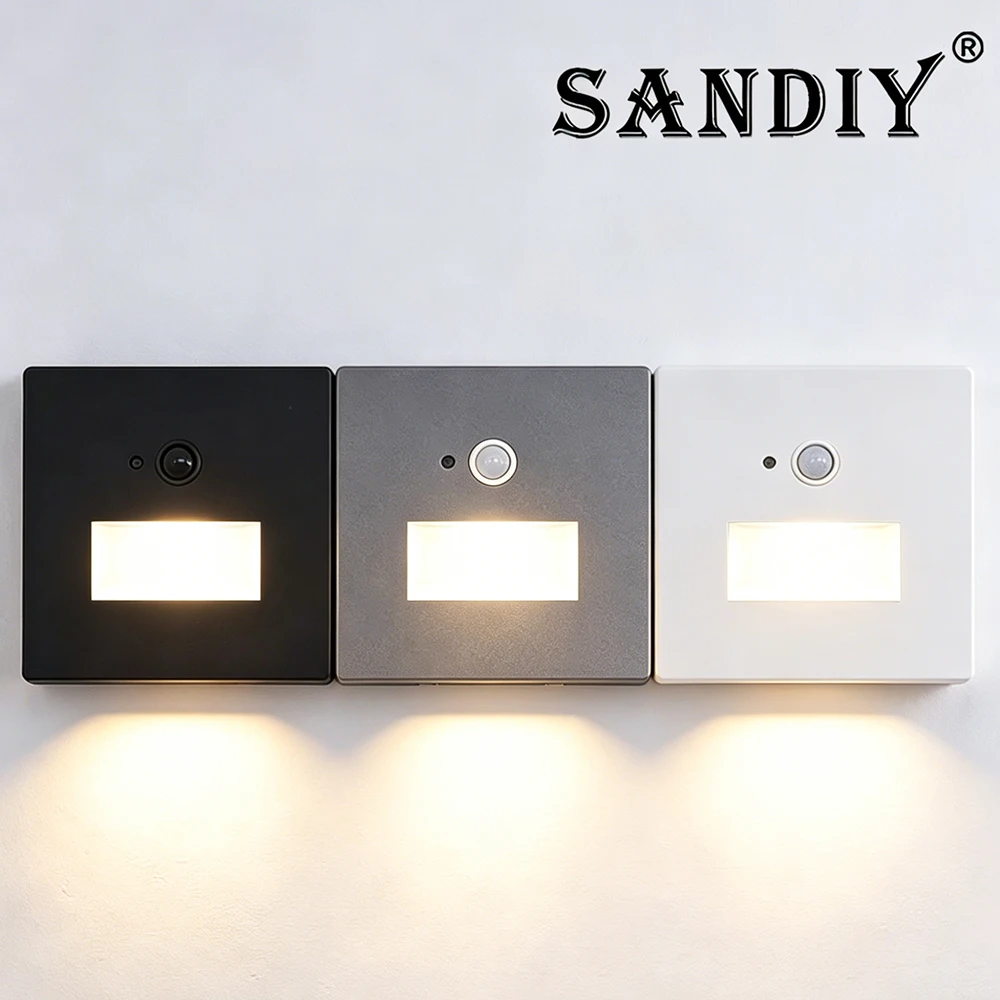 SANDIY Stair Light Indoor Wall Lamp with Motion Sensor Recessed Step Luminaries fit EU Round Box Corridor Hallway Lighting 220v