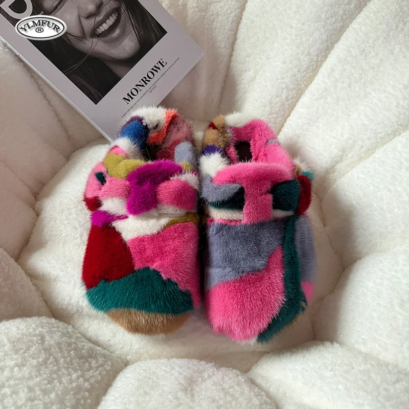 New Girl Luxury Mink Fur Slippers Women's Sandals Summer 2026 Womns Shoes Flats Furry Fur Flip Flops Women Plush Fur Slides view 3