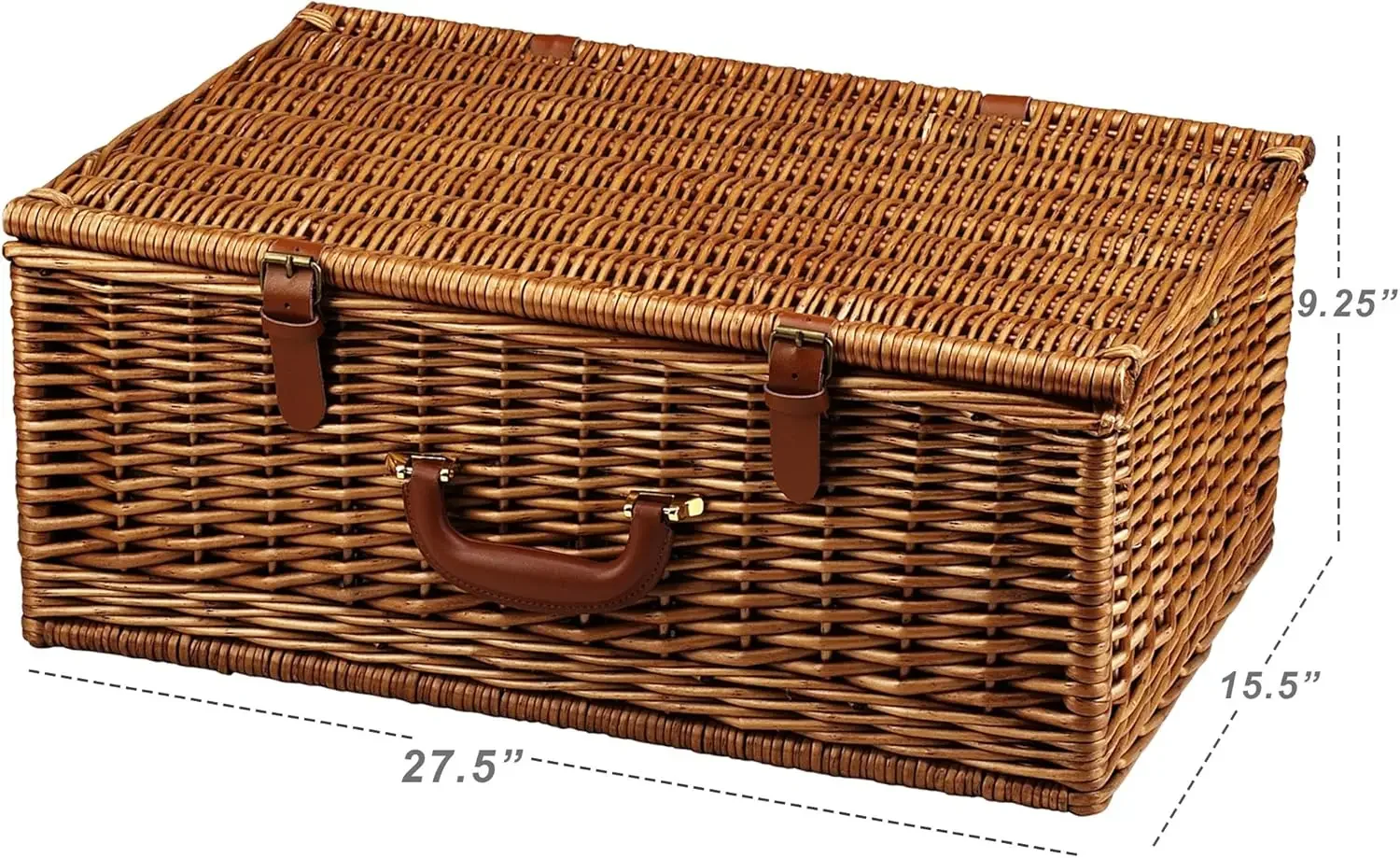 English-Style Willow Picnic Basket for 4 - Premium Coffee Set & Blanket - Designed & Quality Approved in the USA