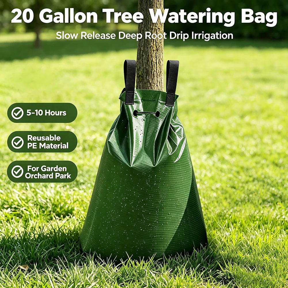 20 Gallon Reusable Tree Watering Bag 5-10H Slow Drip Deep Root Irrigation Thick PE Bag for Garden Lawn Orchard Trees