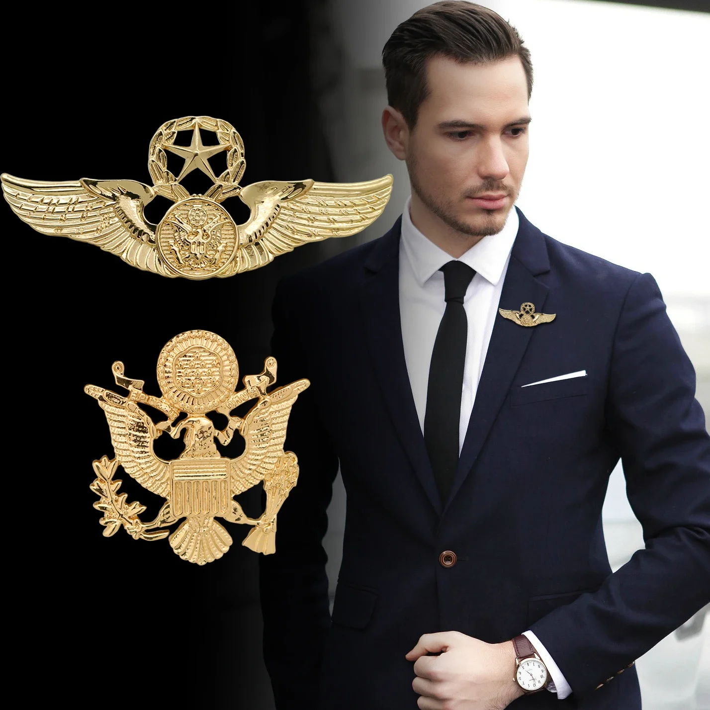 Brooches European And American Fashion Pin Buckle Retro Vest Double - Headed Eagle Badge Men \'s Suit Brooch