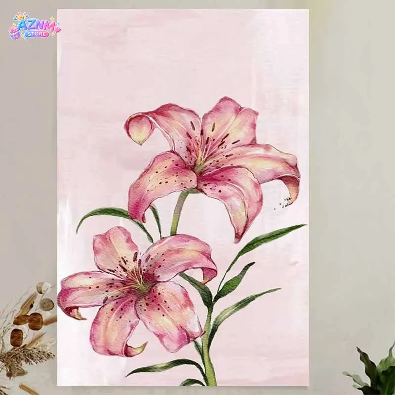 2D Flat, 2D Flat, 1pc Unframed Canvas Painting, Spring Wedding Season Pink Lily Canvas Painting Decor, Suitable for Bedroom,