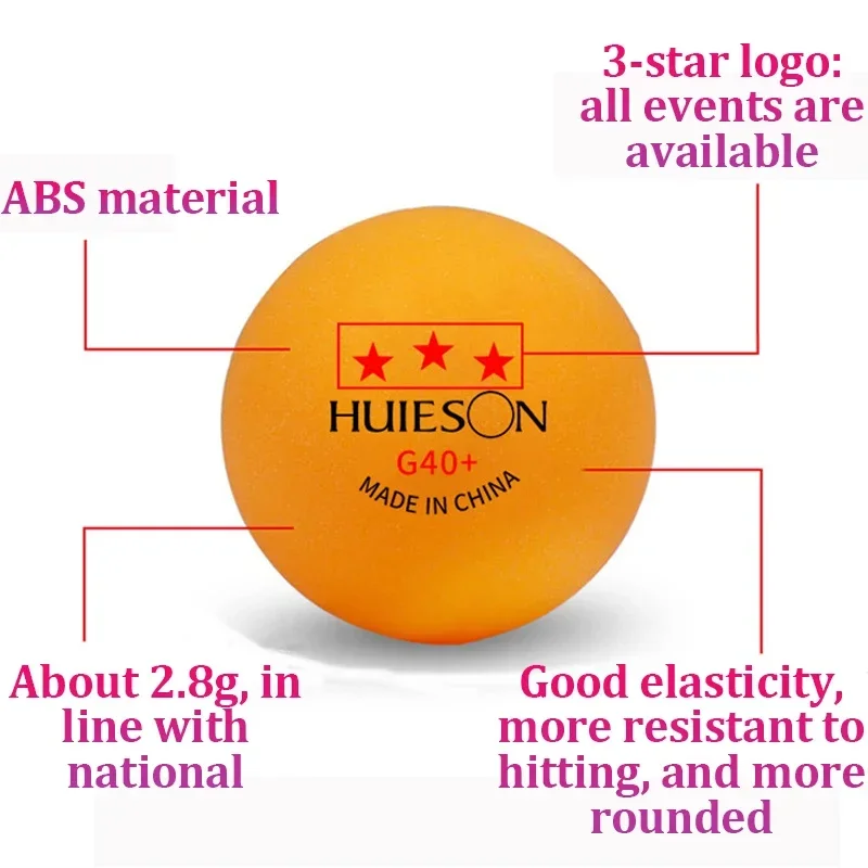 Huieson g40 + 3 estrelas bolas de tênis de mesa 40 + abs novo material alta elasticidade e durável treinamento bolas de ping pong 50/100