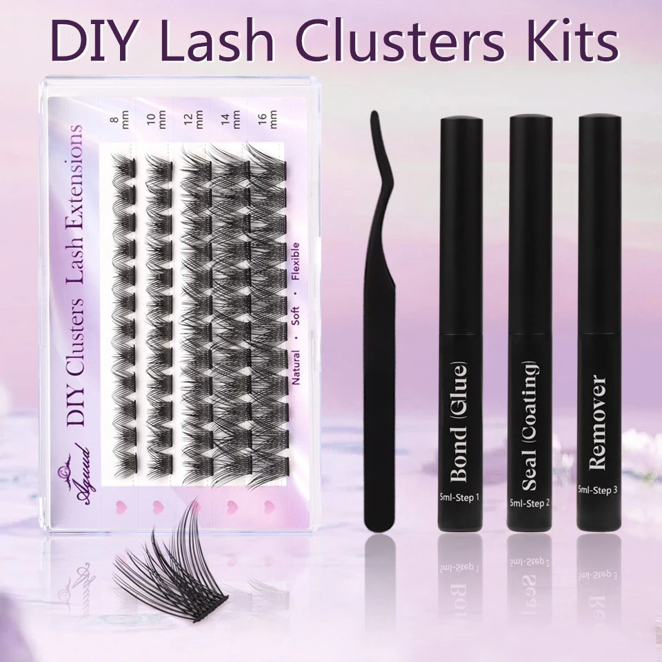 

DIY Lashes Clusters Tweezers Eyelash Glue Waterproof Lash Bond Seal Remover Hold Mascara Kits Long Lasting Makeup at Home