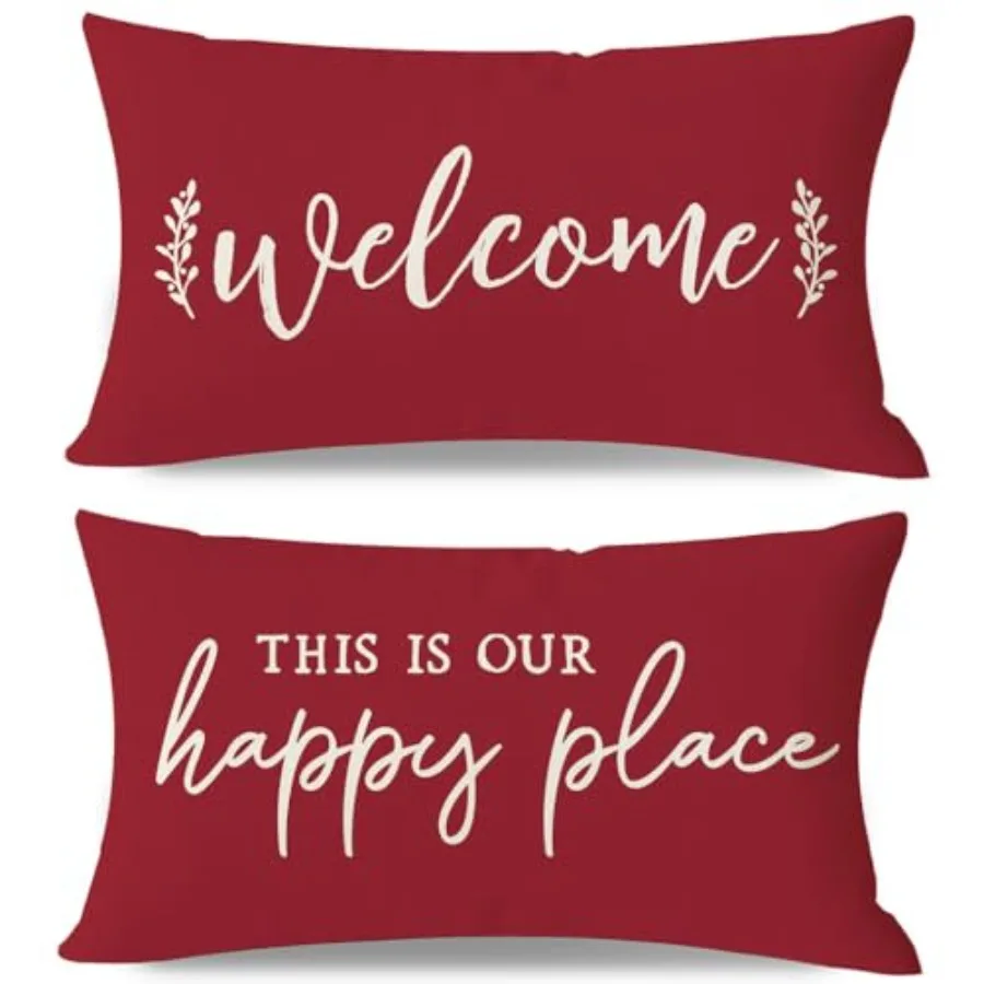

Декоративные наволочки для подушек в стиле фермерского дома, 12x20, набор из 2 штук, с надписью "Welcome This is Our Happy Place", алый цвет, для улицы, праздничные, для декора.