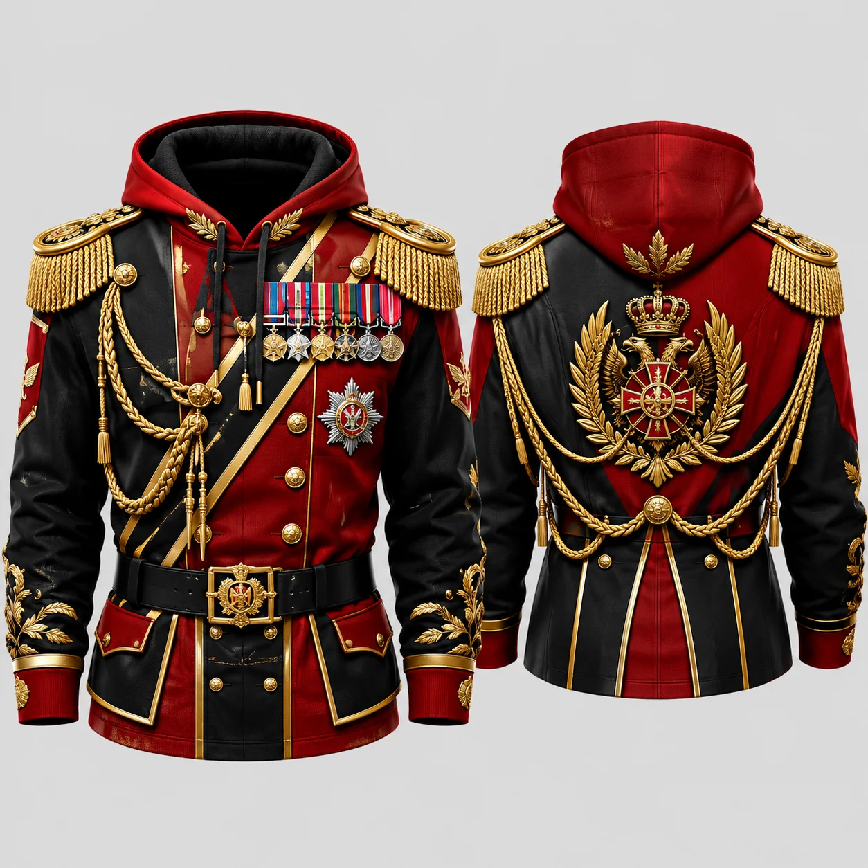 Mens Red Ceremonial Guard Uniform 3D Print Zip Hoodie Polyester Long Sleeve Cosplay Streetwear Jacket Costume Top Unisex