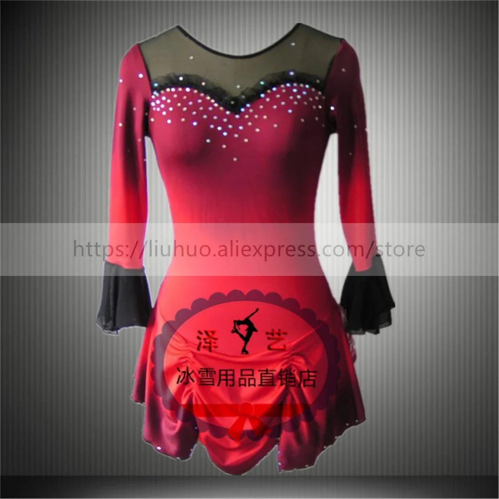 LIUHUO Women Aldult Girl Customize Costume Performance Competition Leotard Ice Figure Skating Dress Roller Modern Red Dance Teen