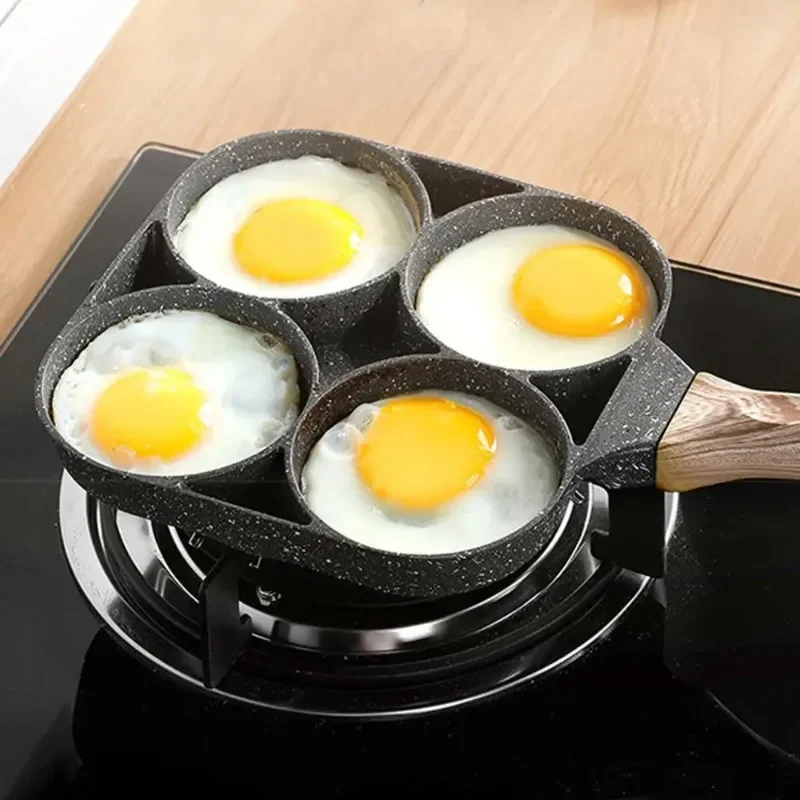 4 Holes Omelet Pan Non-stick Frying Pot Breakfast Hamburg Bread Maker Thicken Cooking Pan for Egg Pancake Steak Kitchen Cookware