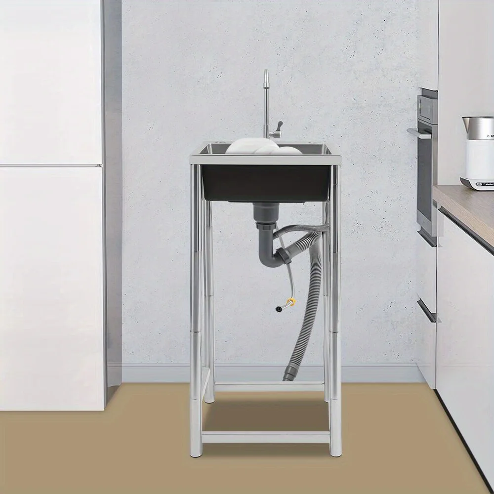 حوض من الفولاذ المقاوم للصدأ مع صنبور، حوض أدوات قائم بذاته، حوض وعاء واحد