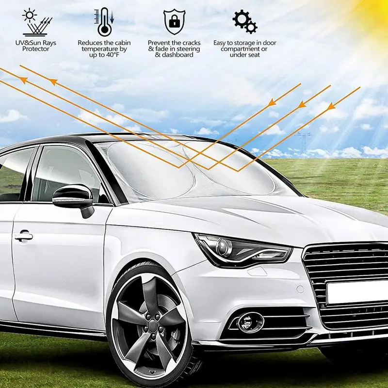 Silver Universal Windshield Sun Shade Car Window Sun Protector Windshield Sun Visor Anti UV Auto Front Rear Window Sun Blocker