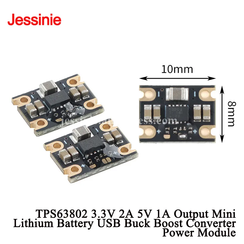 10 Peças/1 Peça TPS63802 3.3V 2A 5V 1A Saída Mini Módulo Conversor USB Buck Boost para Bateria de Lítio Placa Conversora de Fonte de Alimentação Step UP Step Down