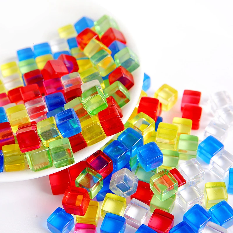 Blocos de cubos quadrados acrílicos transparentes, 300/100 peças, 10mm, jogos de matemática, brinquedos educativos para treinamento sensorial, material de ensino em sala de aula