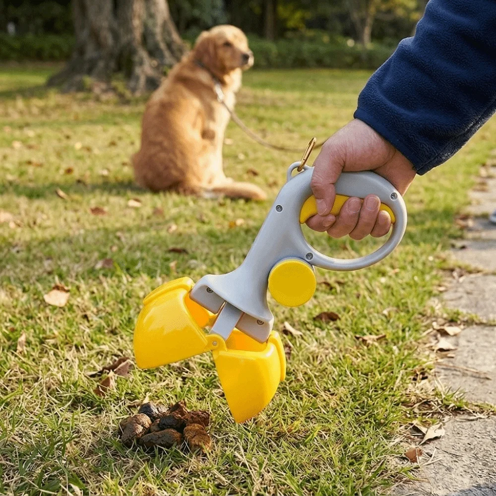 Polymer Dog Poop Picker Built in Poop Bag Storage Hand held Structure Pet Poop Clip Yellow Spring Operated Clamp