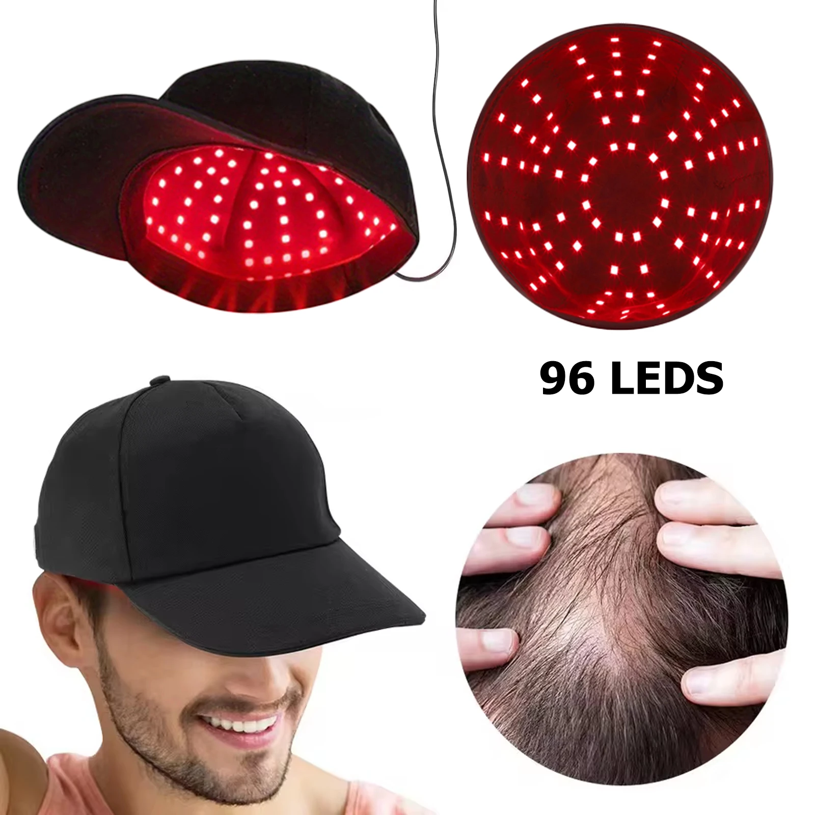 New 96Pcs Infrared LEDs 660nm&850nm Red Light Therapy Hair Growth Cap for Hair Regrowth Anti Hair Loss Relax Scalp Hair Care Hat