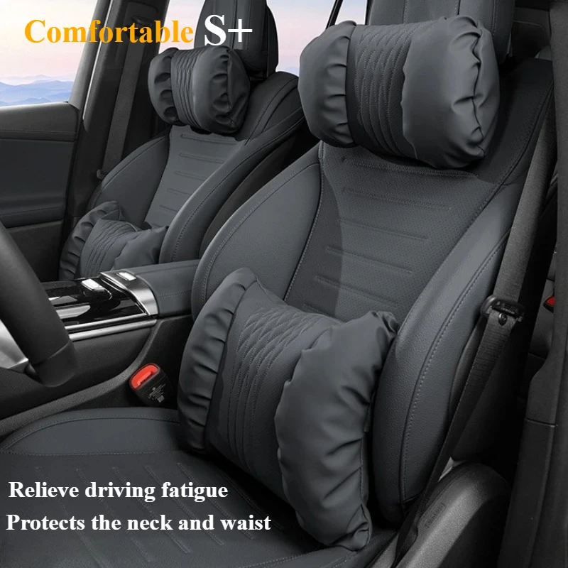 

Leather Cars Neck Pillow Car Waist Pillows Soft Car Headrest and Lumbar Cushion Seat Accessories Car Neck Support Lumbar Support
